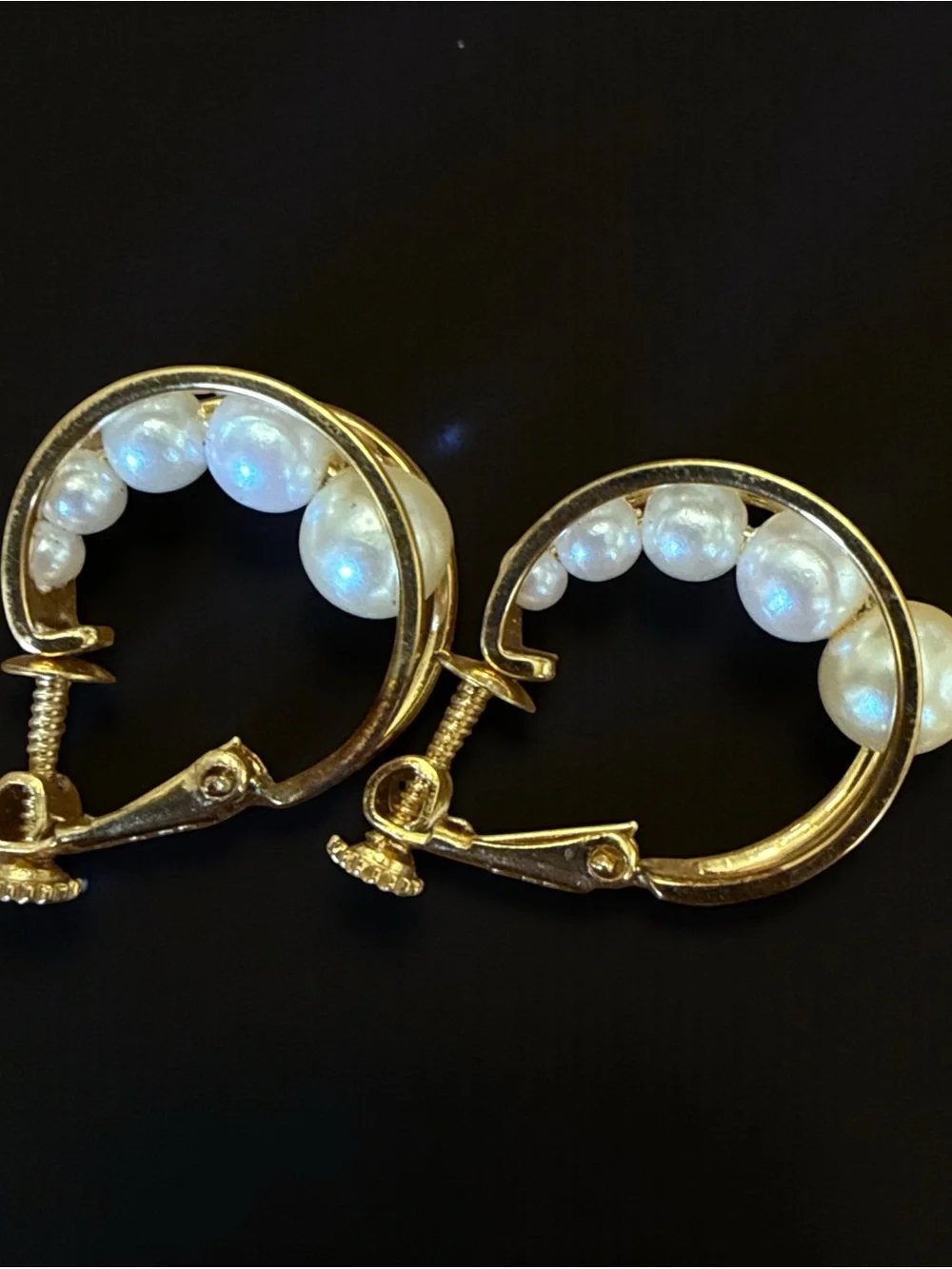 Vintage Signed Napier Gold-Tone Caged Faux Pearl Clip-On / Screw-Back Earrings